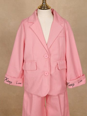 Pink Plain Cotton Blend Blazer Suit for Girls - Diadem