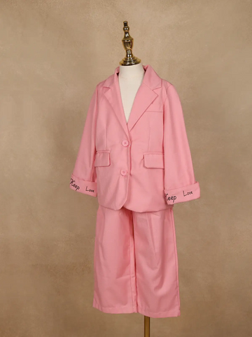 Pink Plain Cotton Blend Blazer Suit for Girls - Diadem