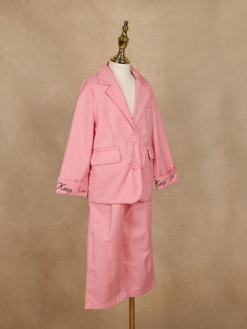 Pink Plain Cotton Blend Blazer Suit for Girls - Diadem