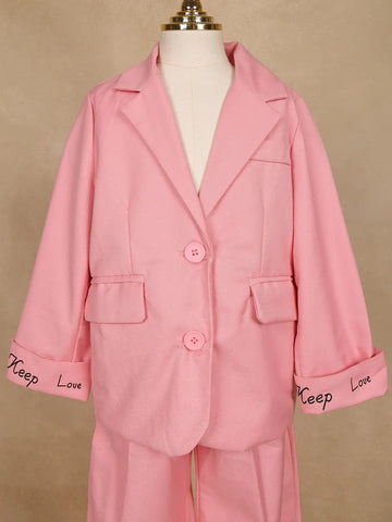 Pink Plain Cotton Blend Blazer Suit for Girls - Diadem