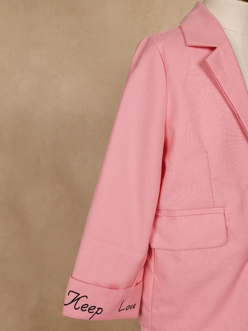 Pink Plain Cotton Blend Blazer Suit for Girls - Diadem