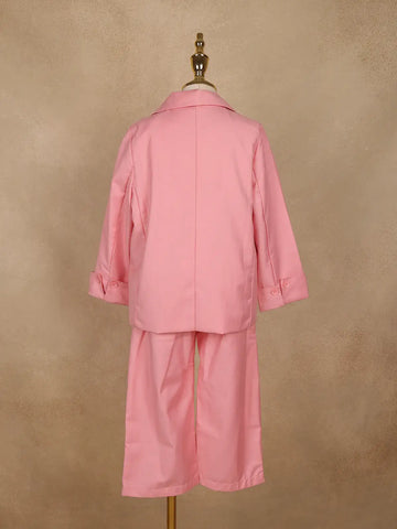 Pink Plain Cotton Blend Blazer Suit for Girls - Diadem