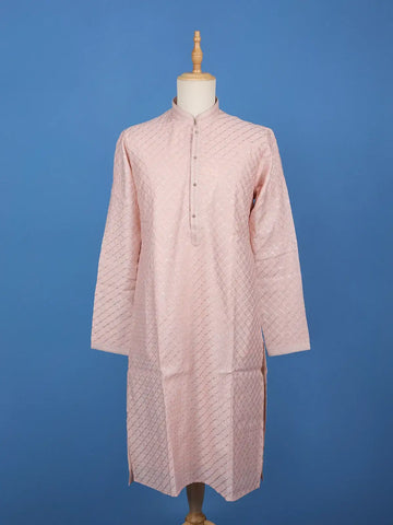 Pink Sequin Embroidered Cotton Kurta For Men - Diadem