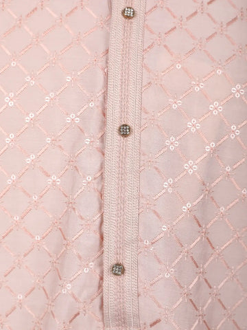 Pink Sequin Embroidered Cotton Kurta For Men - Diadem