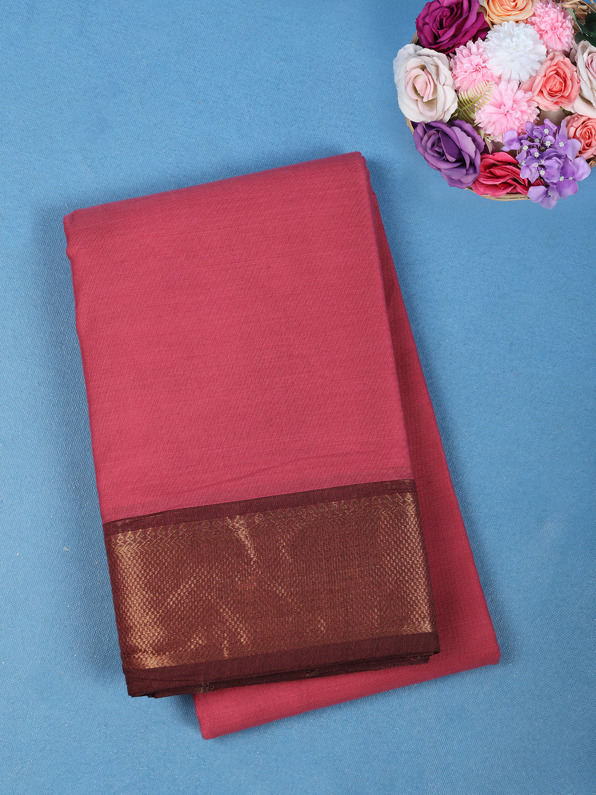 Pink Solid Design Pure Cotton Saree