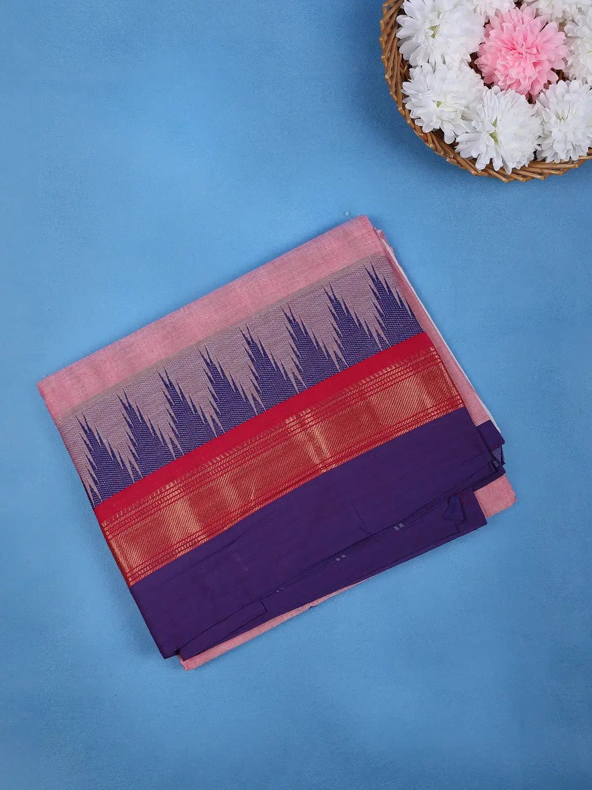 Pink Solid Designed Cotton Saree - Diadem