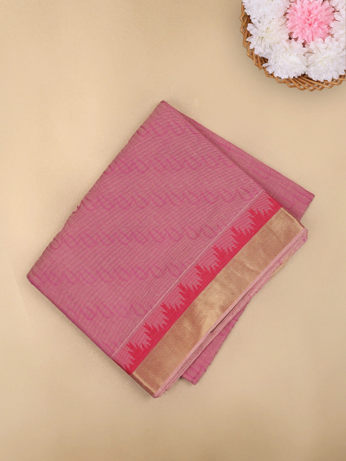 Pink Wave Woven Design Cotton Saree