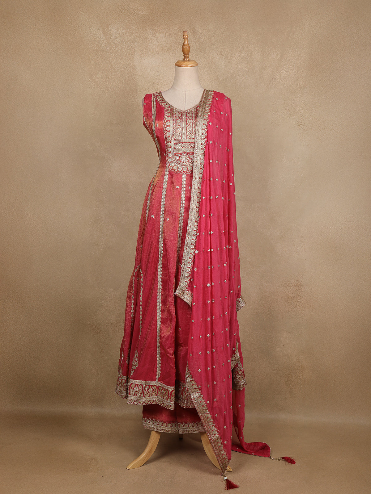Pink Zari And Sequins Embroidered Silk Salwar Suit