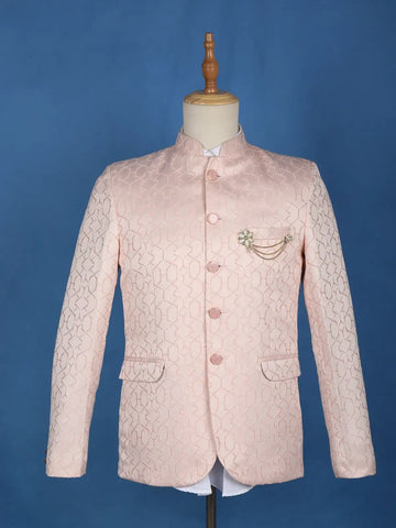 Pink Abstract Designed Jodhpuri Men's Suit - Diadem