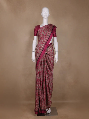 Pink Ajrak Print Mul Mul Cotton Saree - Diadem