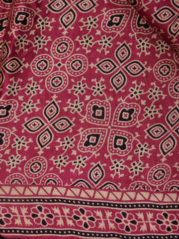 Pink Ajrak Print Mul Mul Cotton Saree - Diadem