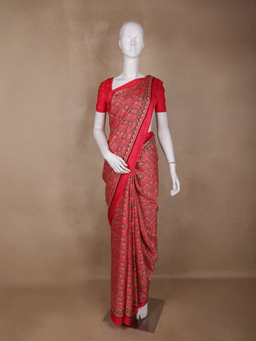 Pink Ajrak Printed Mul Mul Cotton Saree - Diadem