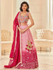 Pink Bridal Lehenga with Flower Resham Embroidery - Diadem