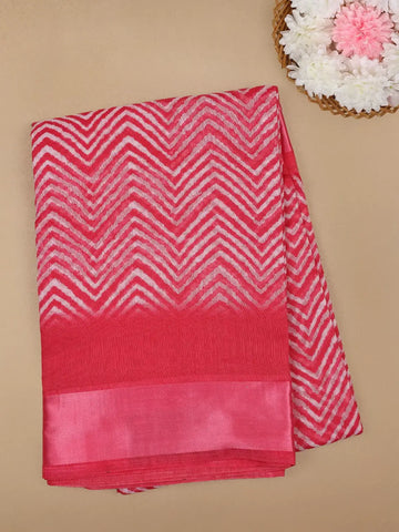 Pink Chevron Designed Fancy Cotton Saree - Diadem