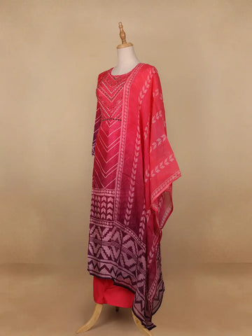 Pink Crepe Chevron Printed Salwar Suit for Women - Diadem