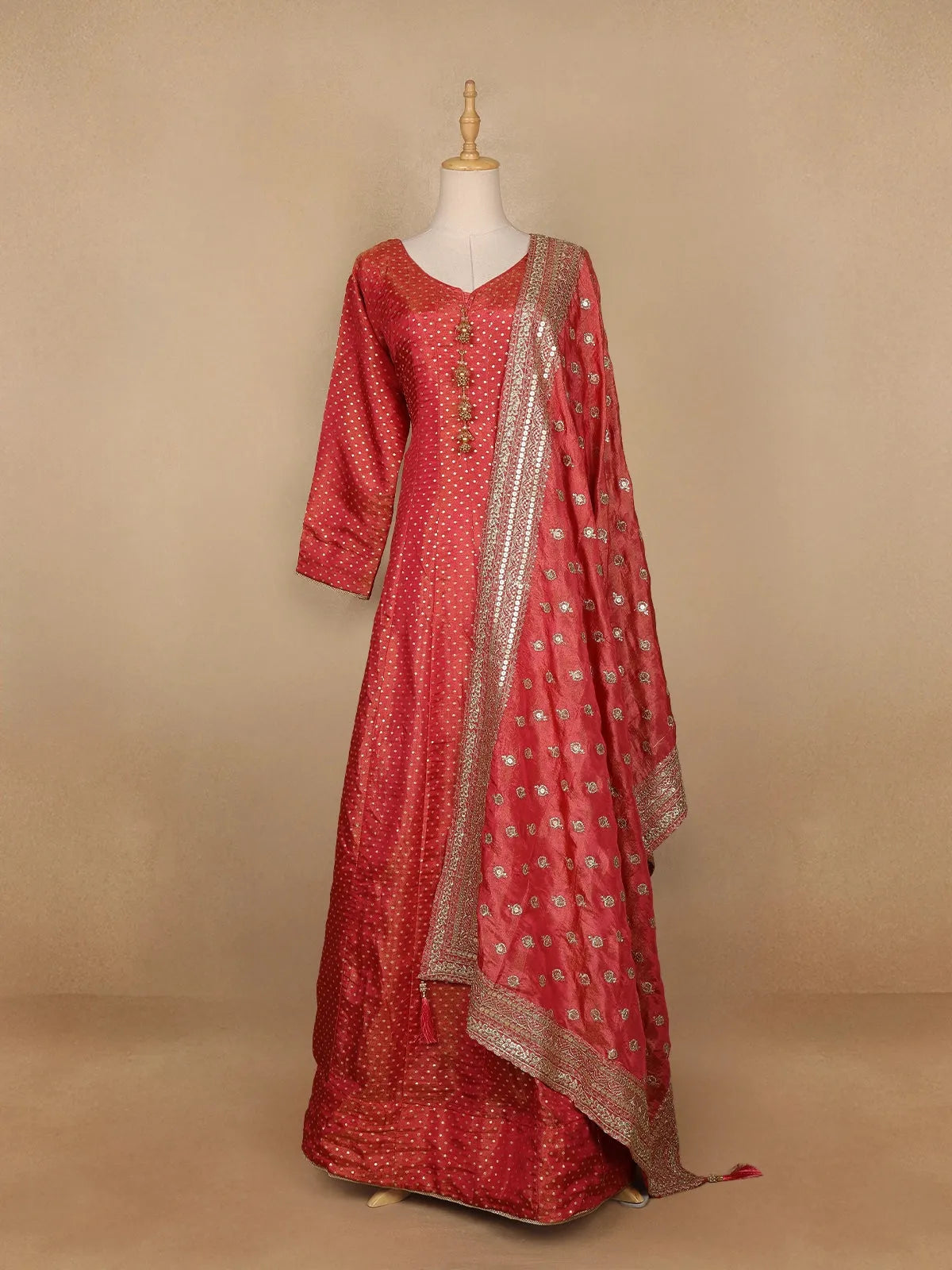 Pink Dot Designed Tissue Silk Gown - Diadem