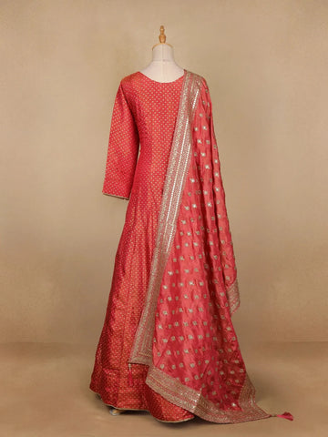 Pink Dot Designed Tissue Silk Gown - Diadem