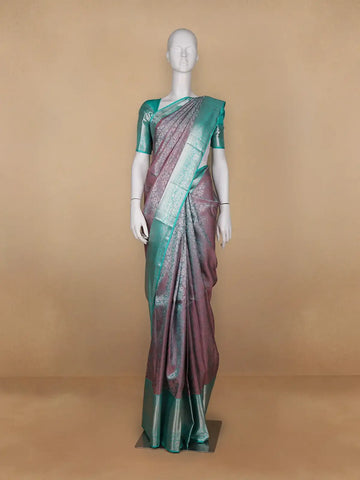 Pink Dual Shade Floral Woven Pure Kanchipuram Silk Saree - Diadem