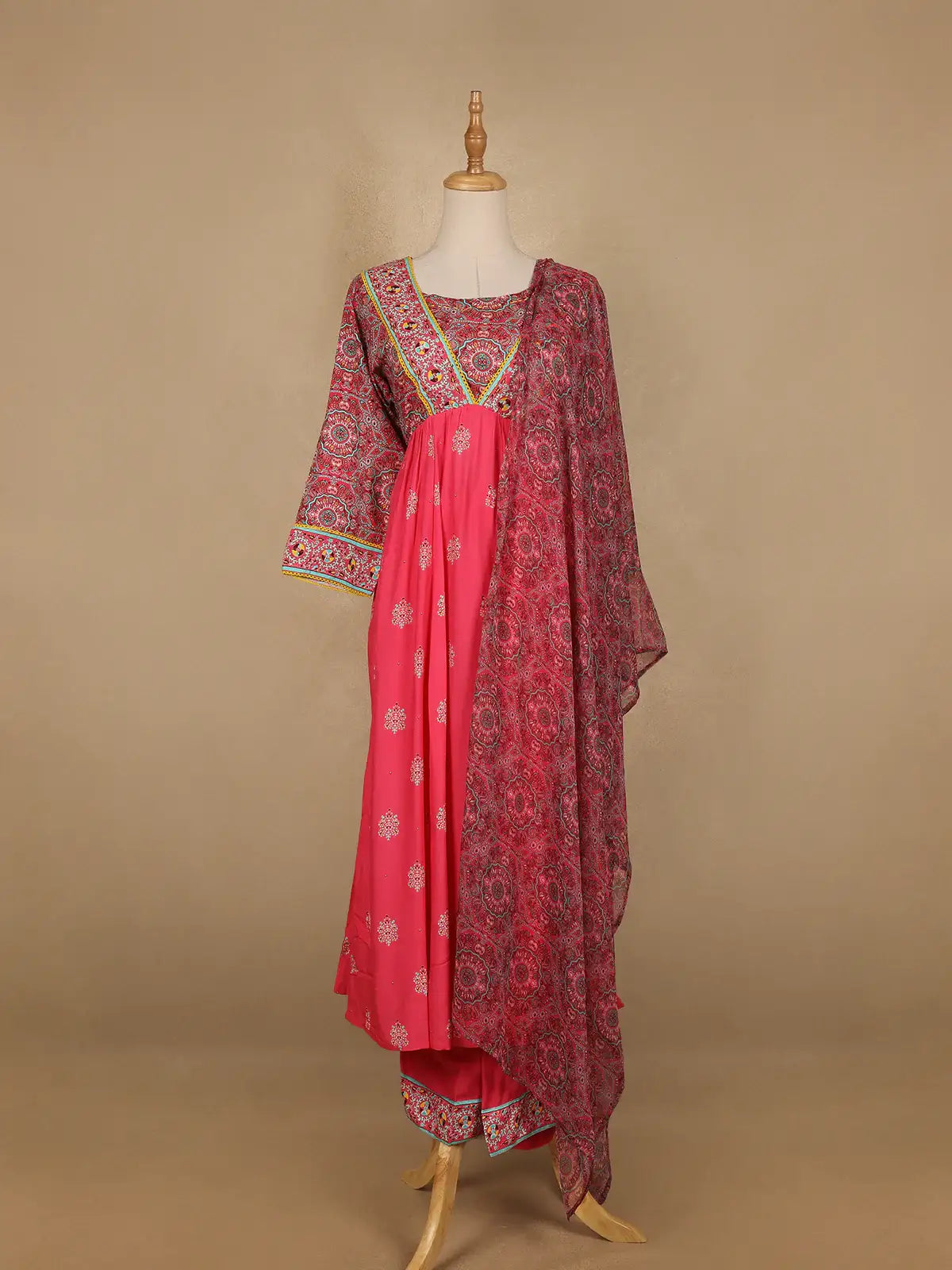 Pink Floral And Paisley Prints Cotton Straight Cut Salwar Suit - Diadem