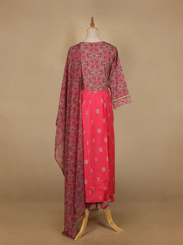 Pink Floral And Paisley Prints Cotton Straight Cut Salwar Suit - Diadem