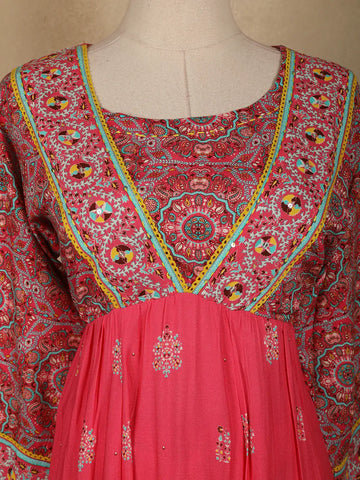 Pink Floral And Paisley Prints Cotton Straight Cut Salwar Suit - Diadem