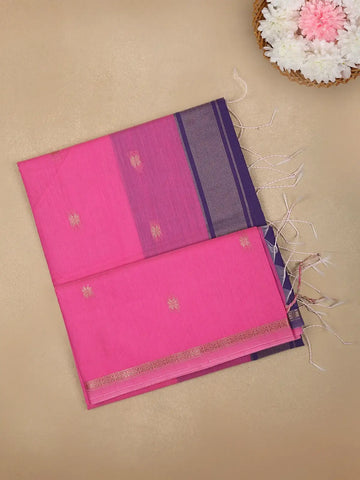 Pink Floral Butta Fancy Cotton Saree - Diadem