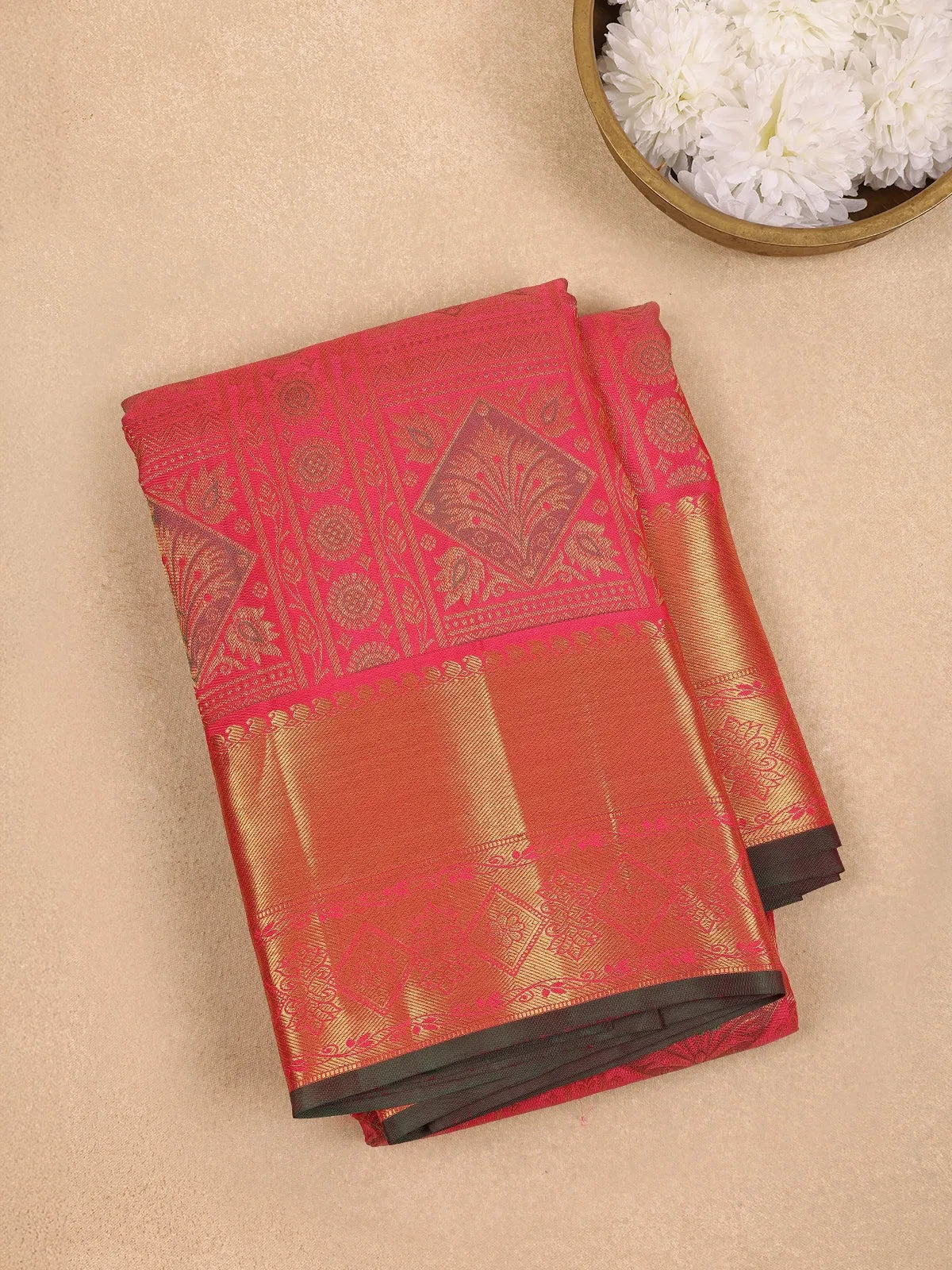 Pink Floral Buttis Pure Kanchipuram Silk Saree - Diadem