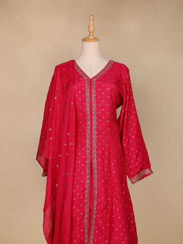 Pink Floral Buttis Semi Silk Sharara Salwar Suit - Diadem