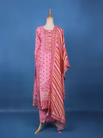 Pink Floral Design Printed Cotton Salwar Suit - Diadem
