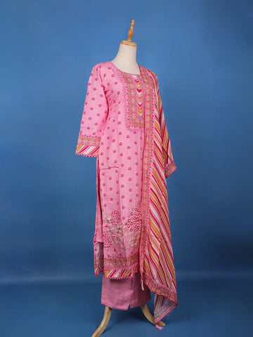 Pink Floral Design Printed Cotton Salwar Suit - Diadem