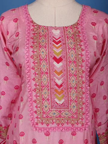 Pink Floral Design Printed Cotton Salwar Suit - Diadem