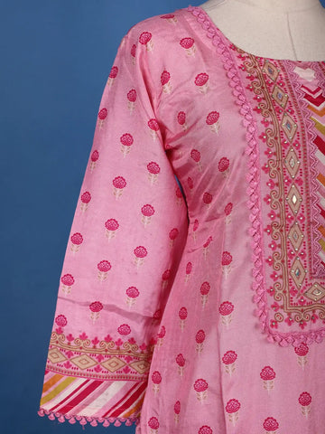 Pink Floral Design Printed Cotton Salwar Suit - Diadem