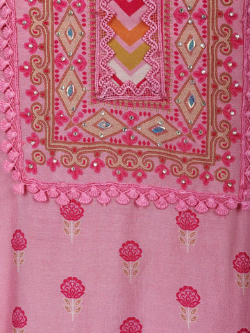 Pink Floral Design Printed Cotton Salwar Suit - Diadem