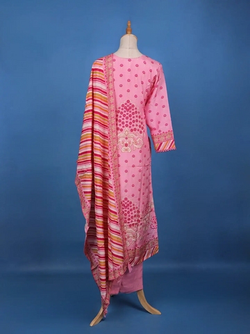 Pink Floral Design Printed Cotton Salwar Suit - Diadem