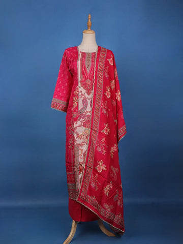Pink Floral Design Printed Cotton Salwar Suit - Diadem