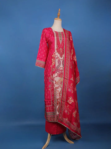 Pink Floral Design Printed Cotton Salwar Suit - Diadem