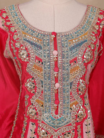 Pink Floral Designed Chiffon Sharara Salwar Suit - Diadem