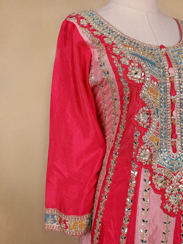 Pink Floral Designed Chiffon Sharara Salwar Suit - Diadem