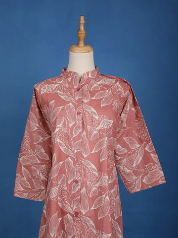 Pink Floral Designed Cotton Kurti - Diadem