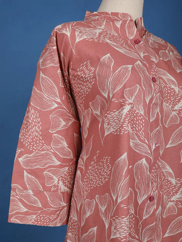 Pink Floral Designed Cotton Kurti - Diadem