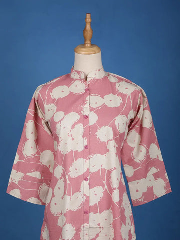 Pink Floral Designed Cotton Kurti - Diadem