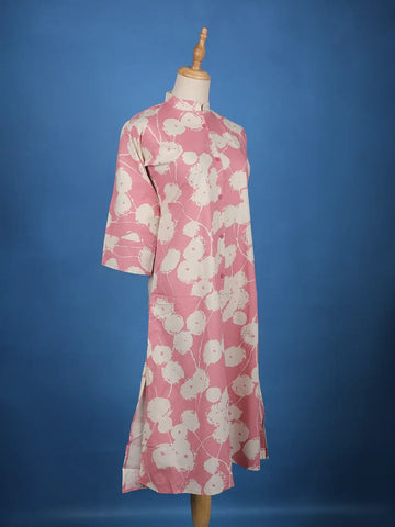 Pink Floral Designed Cotton Kurti - Diadem