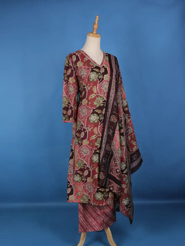 Pink Floral Designed Cotton Salwar Suit - Diadem