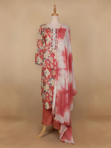 Pink Floral Designed Cotton Salwar Suit - Diadem