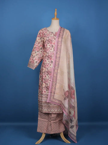 Pink Floral Designed Cotton Salwar Suit - Diadem