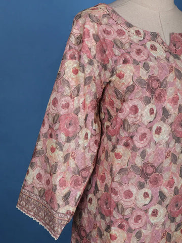 Pink Floral Designed Cotton Salwar Suit - Diadem