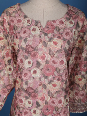 Pink Floral Designed Cotton Salwar Suit - Diadem