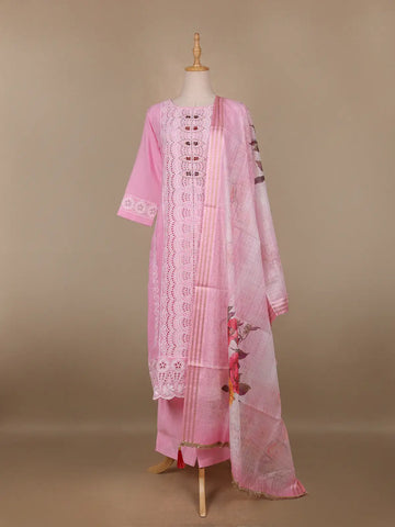 Pink Floral Designed Cotton Straight Cut Salwar Suit - Diadem