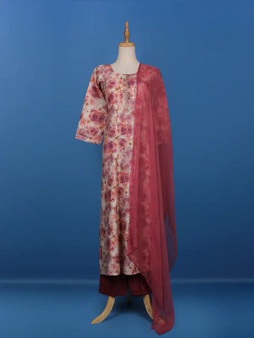 Pink Floral Designed Cotton Straight Cut Salwar Suit - Diadem