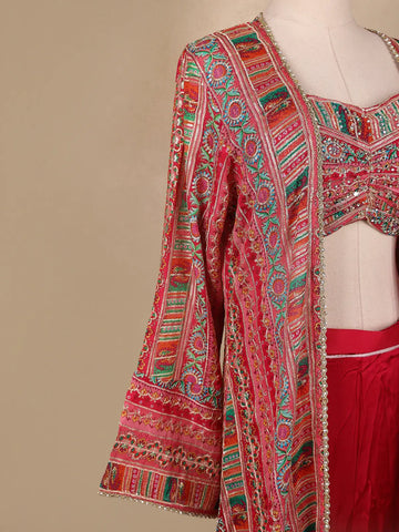 Pink Floral Designed Georgette Palazzo Salwar Suit - Diadem